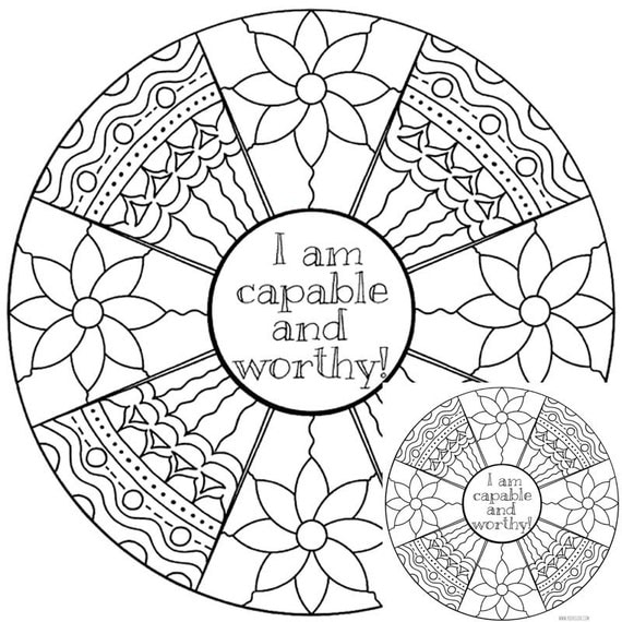 I Am Capable And Worthy Mandala Printable Coloring Page