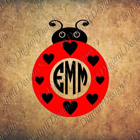 Download Love Bug Ladybug Monogram SVG PNG DXF Eps Fcm Ai Cut file for