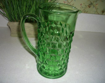 Depression Glass Green Cubist or Cube Pitcher---Jeannette Glass Co.---8.75 Inches---45 Ounces---Hard to Find