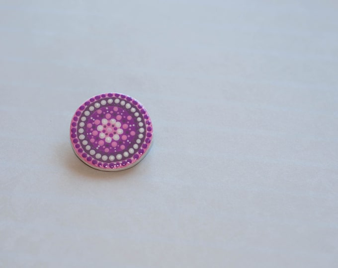 Round brooch, Purple pin, Hand-painted mandala, Round pin, Purple brooch, Disk pin, Purple pin badge, Mandala pin