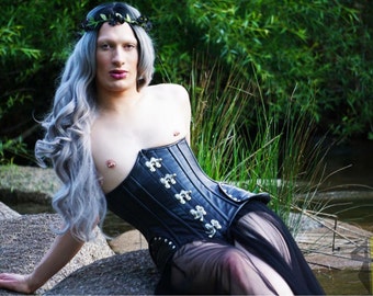 Real sheep leather underbust steampunk exclusive steel-boned authentic heavy corset, different colors. Male corset, gothic, bdsm corset