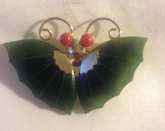 Jade & Coral Butterfly/Pin Brooch