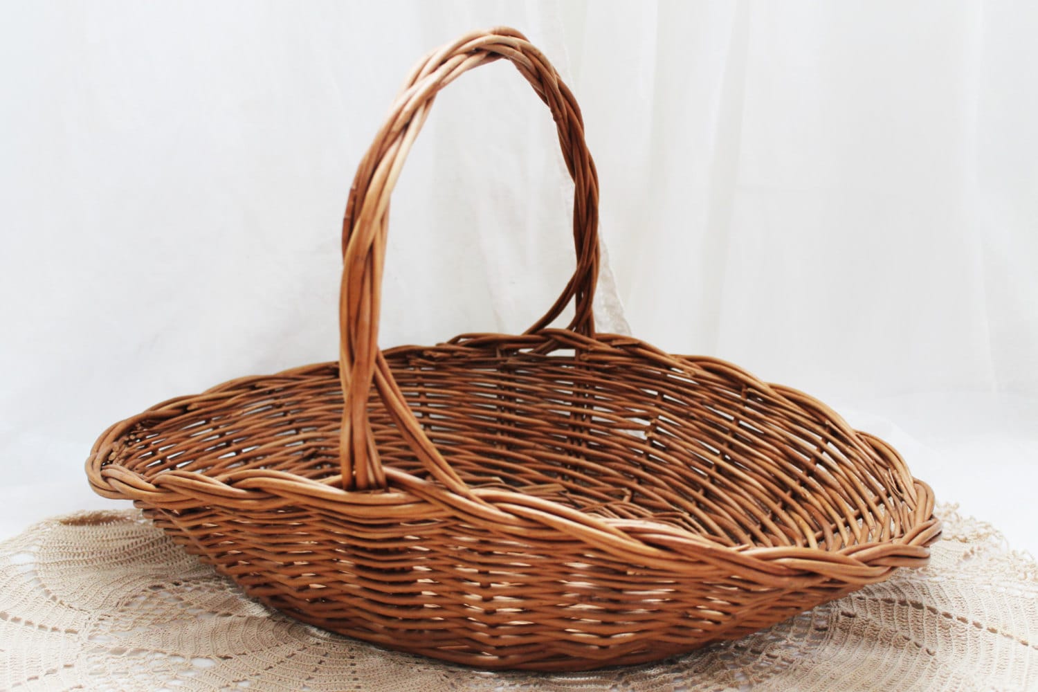 Antique Wicker Basket. French Basket. Vintage Basket. Fruit