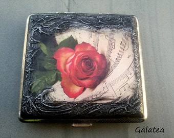 Vintage women cigarette case with rose woman cigarette case decorated cigarette box for woman retro cigarette case froral cigarette case