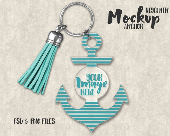Download Anchor shaped acrylic keychain with tassel template mockup
