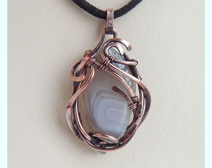 Graceful Gray agate Pendant,Elegant gift idea,Copper Wire winding, Fantasy style, Ooak,Birthstone, Eco jewelry,Gift for her,Natural gemstone