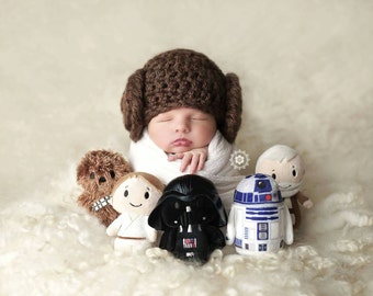 Newborn Princess Leia Hat, Photo Props, Crochet Hat, Star Wars, Star Wars Hat, Star Wars Costume, Star Wars Halloween Costume, Handmade