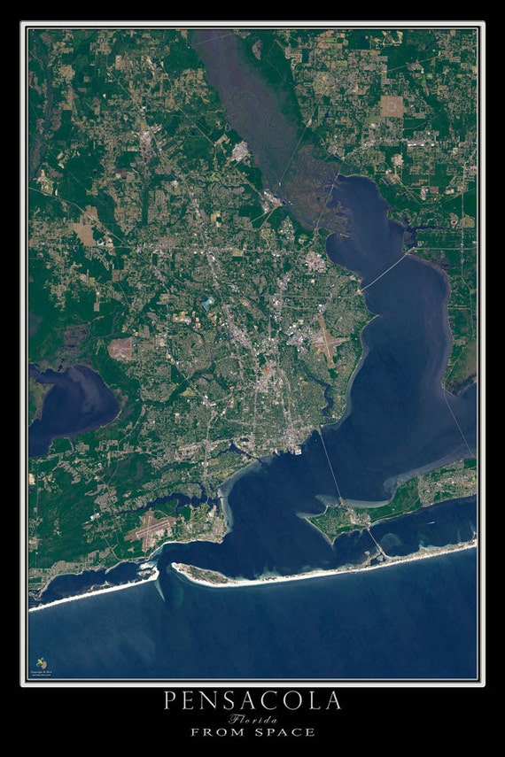 Pensacola Florida From Space Satellite Poster Map