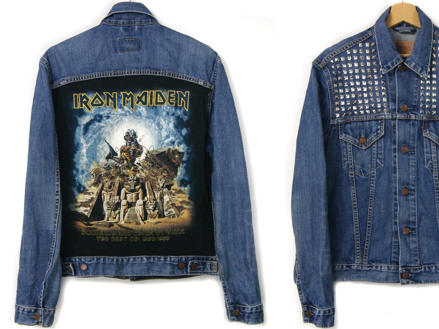 Handmade IRON MAIDEN jeans JACKET for rocker//denim