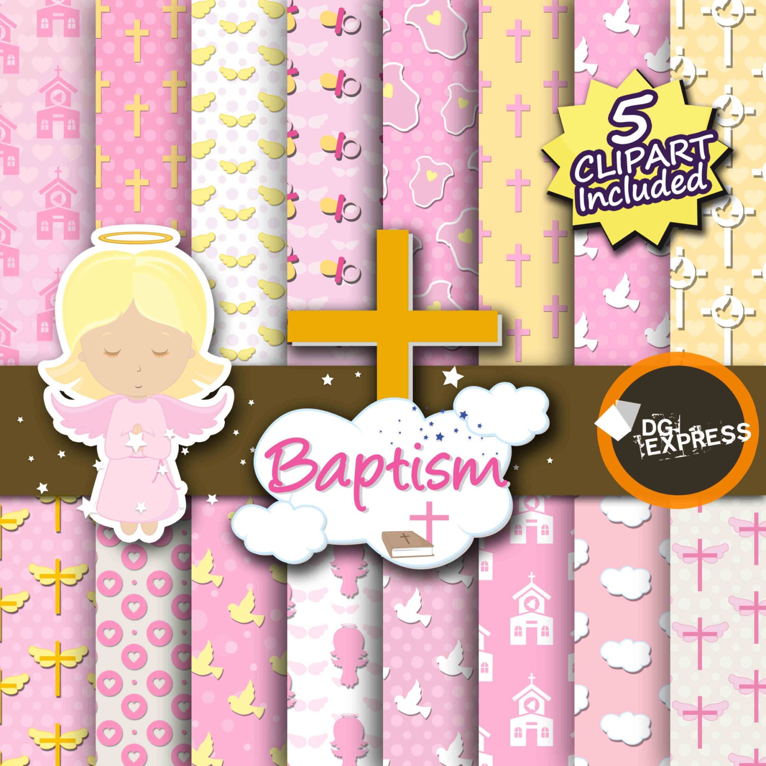SALE Baptism Digital Paper BAPTISM Digital Paper