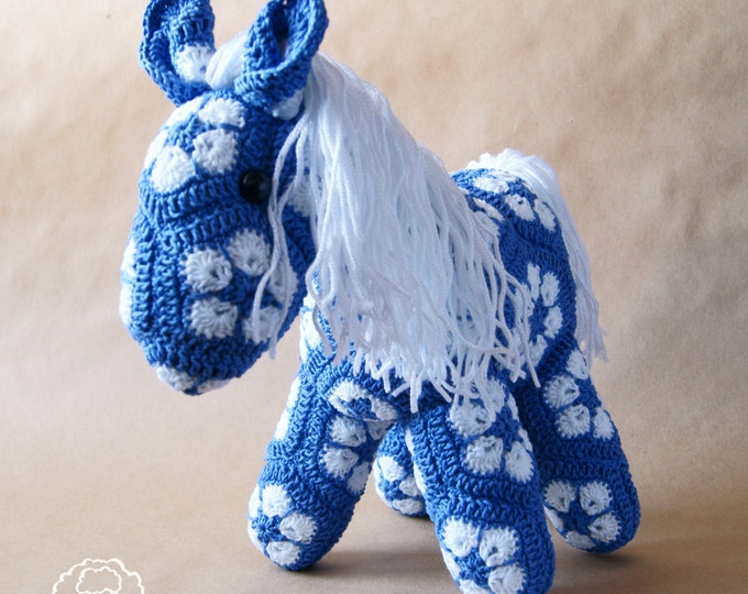 Crochet Toy Amigurumi Horse Pony African Flower Animal Stuffed Toy Present Gift for Boy Girl Baby Shower Custom Color Handmade