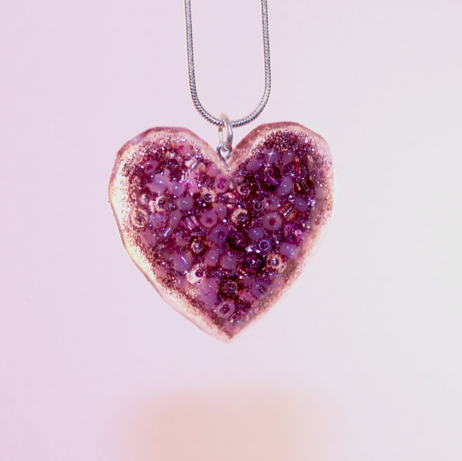 Pink Heart Necklace Resin Necklace Statement Necklace