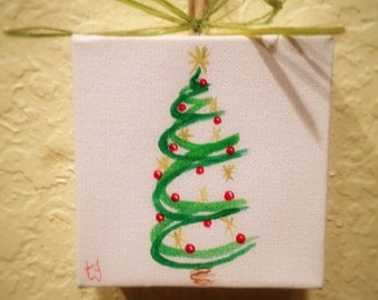 Christmas Tress Painted on Canvas Wall Hanging/Ornament