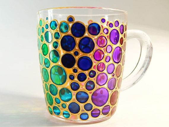Hand painted Bubbles Mug Cup colorful mug by StainedGlassHandmade