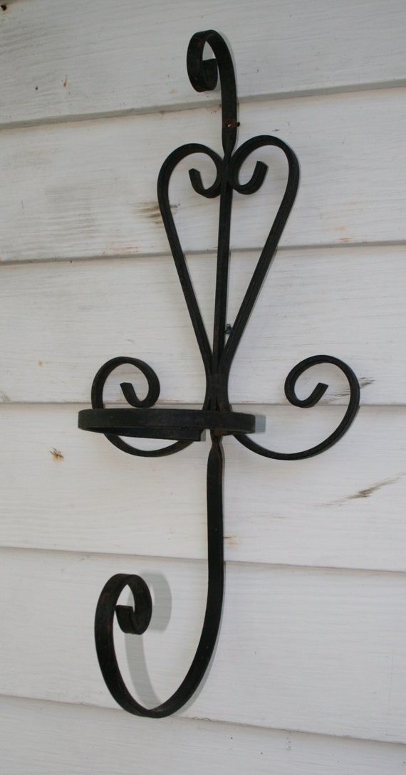 Vintage wrought iron plant hanger garden decor pot holder