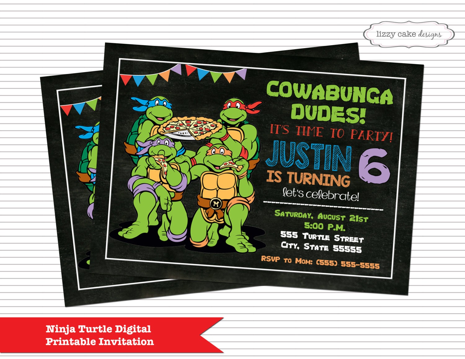 Teenage Mutant Ninja Turtle Birthday Invitation Ninja Turtle