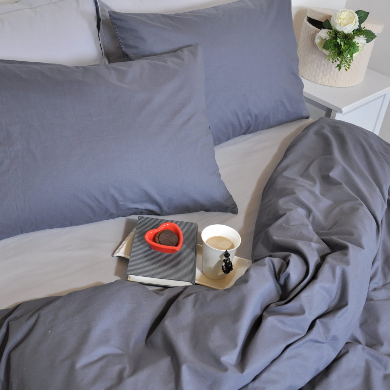 Duvet Cover Set in Dark Gray Full Queen King Cotton Bedding