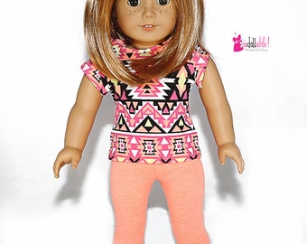 18 inch Girl Doll Clothing, made to fit like American Girl Doll clothes, Aztec Inspired Neon Orange Knit Top and Neon Orange Knit Capris