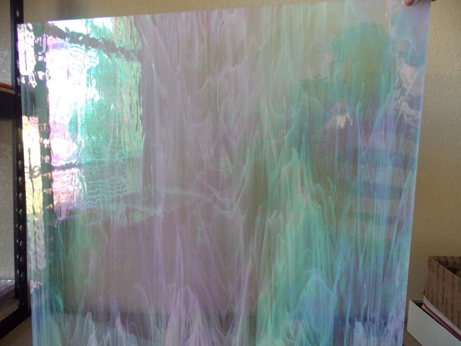 Stained Glass Sheet Clear White Wispy Iridescent Spectrum