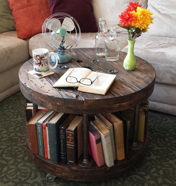 Industrial Reclaimed Wood Spool Coffee Table By Rustoregon