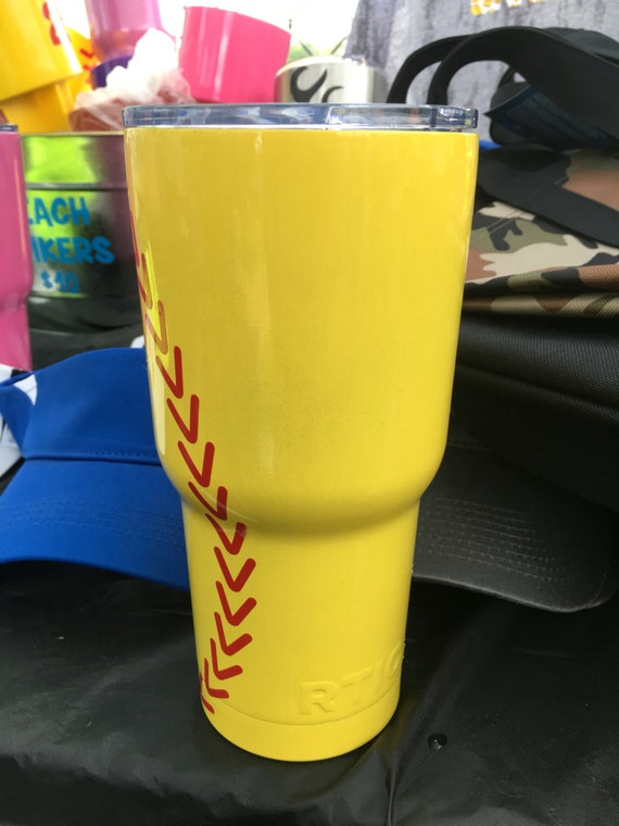 30 oz Custom Softball RTIC tumbler with lid.