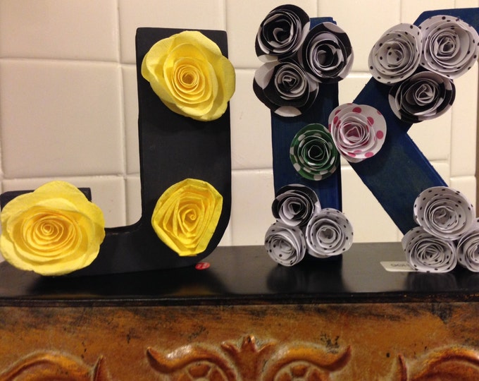 Letter J, K, H Choices, Rolled Designer Paper Page Rose Wall Hanging, Home Decor, Gift, Initial Decor