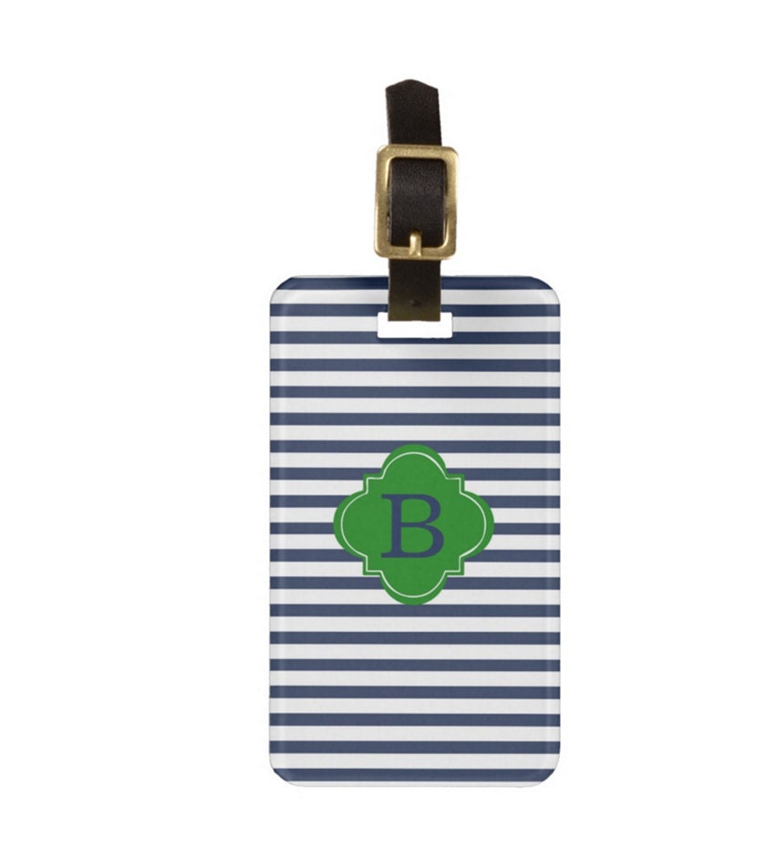 Monogram Navy Stripe Luggage Tag Personalized Acrylic Durable