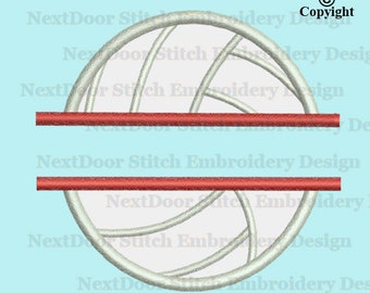 Split volleyball embroidery design, ball machine embroidery applique 5 sizes, BX file included, sp-013