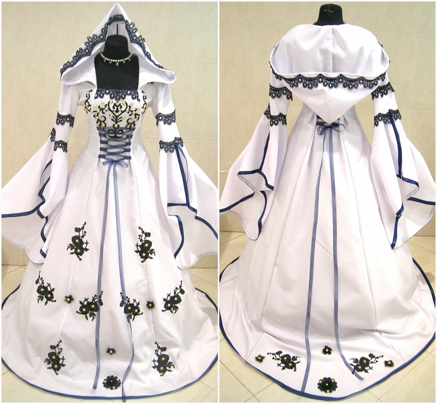 Medieval wedding dress 101214 SM white gothic witch