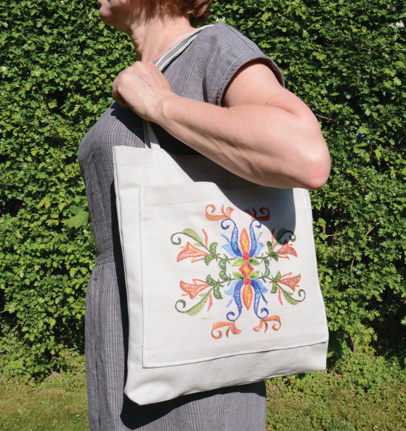 Embroidered Fabric Bag with pocket