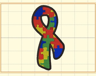 Autism Awareness Ribbon, Embroidery Design, *DIGITAL FILE* 3 Different Sizes, 4x4, 5x7, 6x10 in 8 different formats