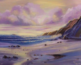 Large Realistic Ocean Oil Painting on Canvas, Seascape, Sea Painting, Original Ocean Art, Sunrise Coastal Wall Art, Ocean Waves Painting