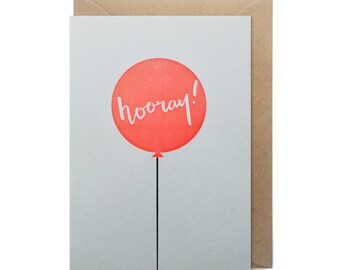 Birthday card, congratulations card, letterpress, handmade - Hooray - FREE UK DELIVERY