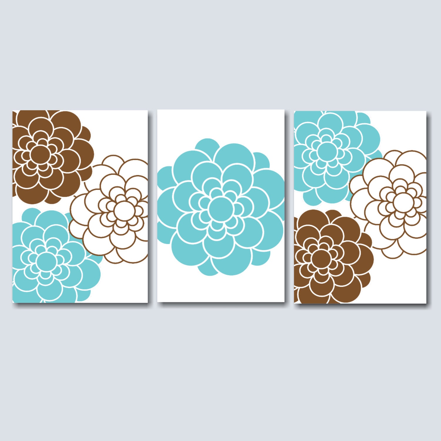 Teal Brown Bedroom Wall ArtBlue Brown Floral Wall ArtBrown