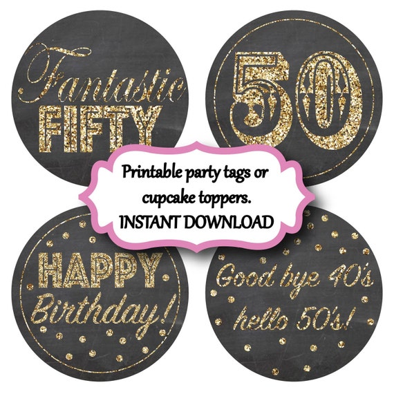 50th Birthday Cupcake Toppers Instant Download Fantastic Fifty 7362