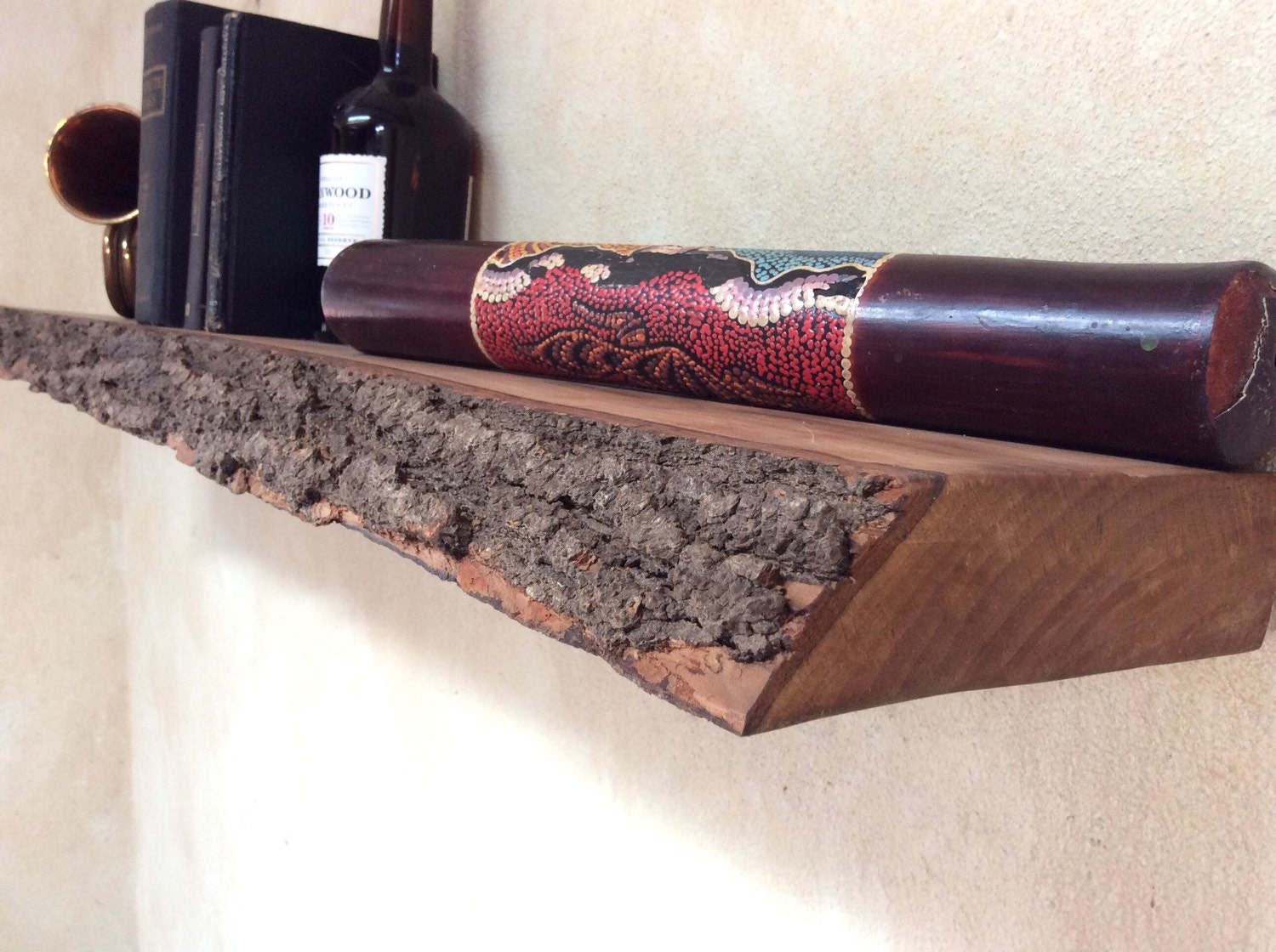 Floating Shelves Rustic Large live bark edge Wall Mounted