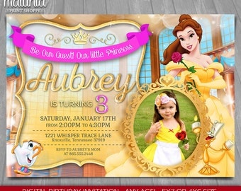 Princess Belle Invitation - Disney Beauty and the Beast Invite - Princess Belle Birthday Invitation - Belle Birthday Party with photo