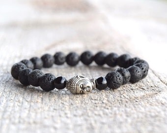 SALE Mens bracelet Yoga bead bracelet Lava bracelet Black bracelets Mens gifts Mala jewelry budhist mala bracelets