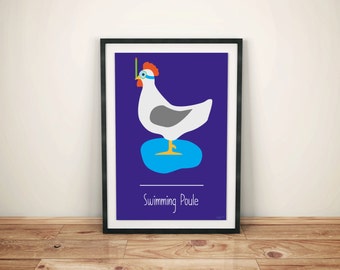 Funny Minimalist Poster Wordplay Swimming Poule - Swimming Pool - Phonetical Illustration - Funny - Wall Decor - Home Decor