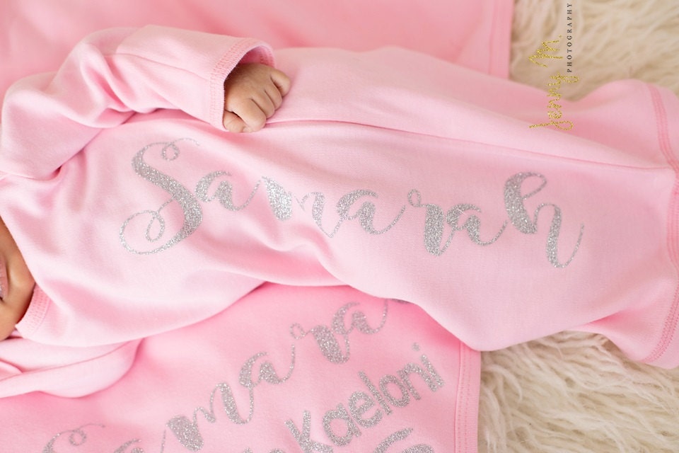Personalized newborn girl name gown.newborn baby girl pink and