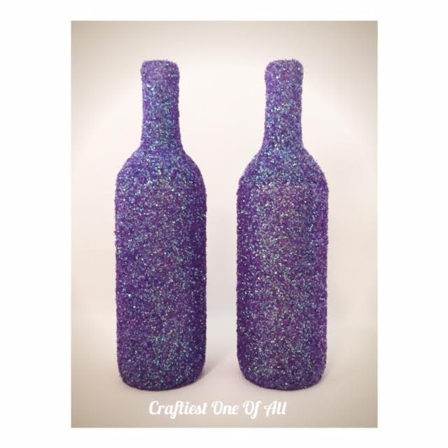 Set of two purple glitter wine bottles chunky glitter purple
