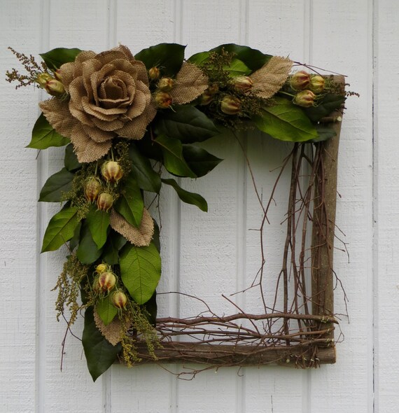 Square Wreath Square Twig Wreath Dried by CreationsByCarol13