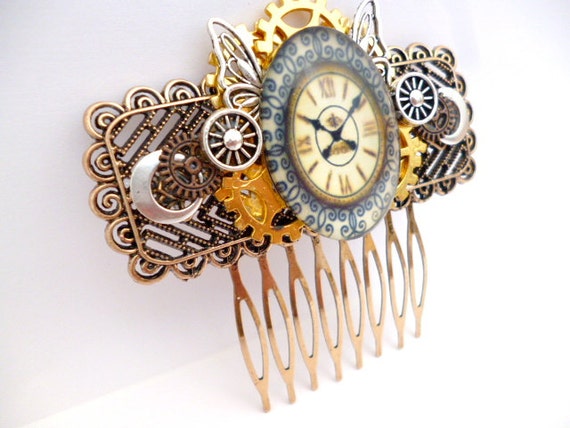 Steampunk Comb Hair_STC6537923504_Stapunk Accessories_ Combs_ Large Oval Watch_Gift Ideas by MultiStyle steampunk buy now online