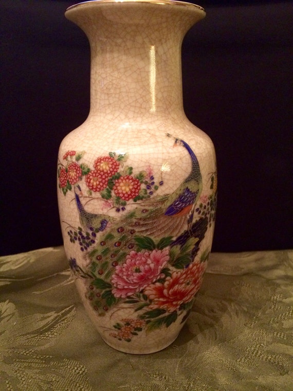 Vintage Japanese Vase with Peacock Motif