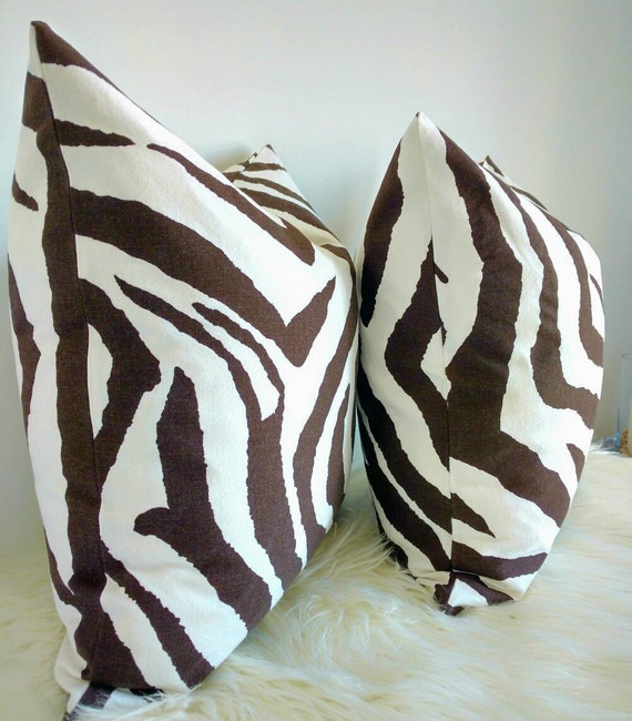 Brown and white ZEBRA print pillow cover by CoussinsElegance