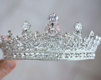 Full Bridal Crown, Crystal Wedding Tiara, Swarovski Crystal Wedding Crown, Silver Bridal Diadem, Diamante Tiara, Bridal Tiara, Ref ELISABETH