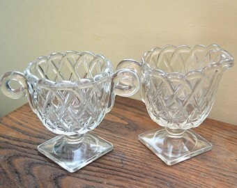 SALE! Indiana Glass Preztel Weave Creamer & Sugar Set
