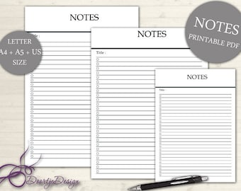 Planner Page NOTES, Printables Notes, INSTANT Download, Printable Notes, Digital Planner, Stuff to do list, Note Cards, Inserts A5