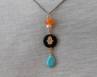 Hamsa pendant necklace, Hamsa necklace gold, Hamsa necklace