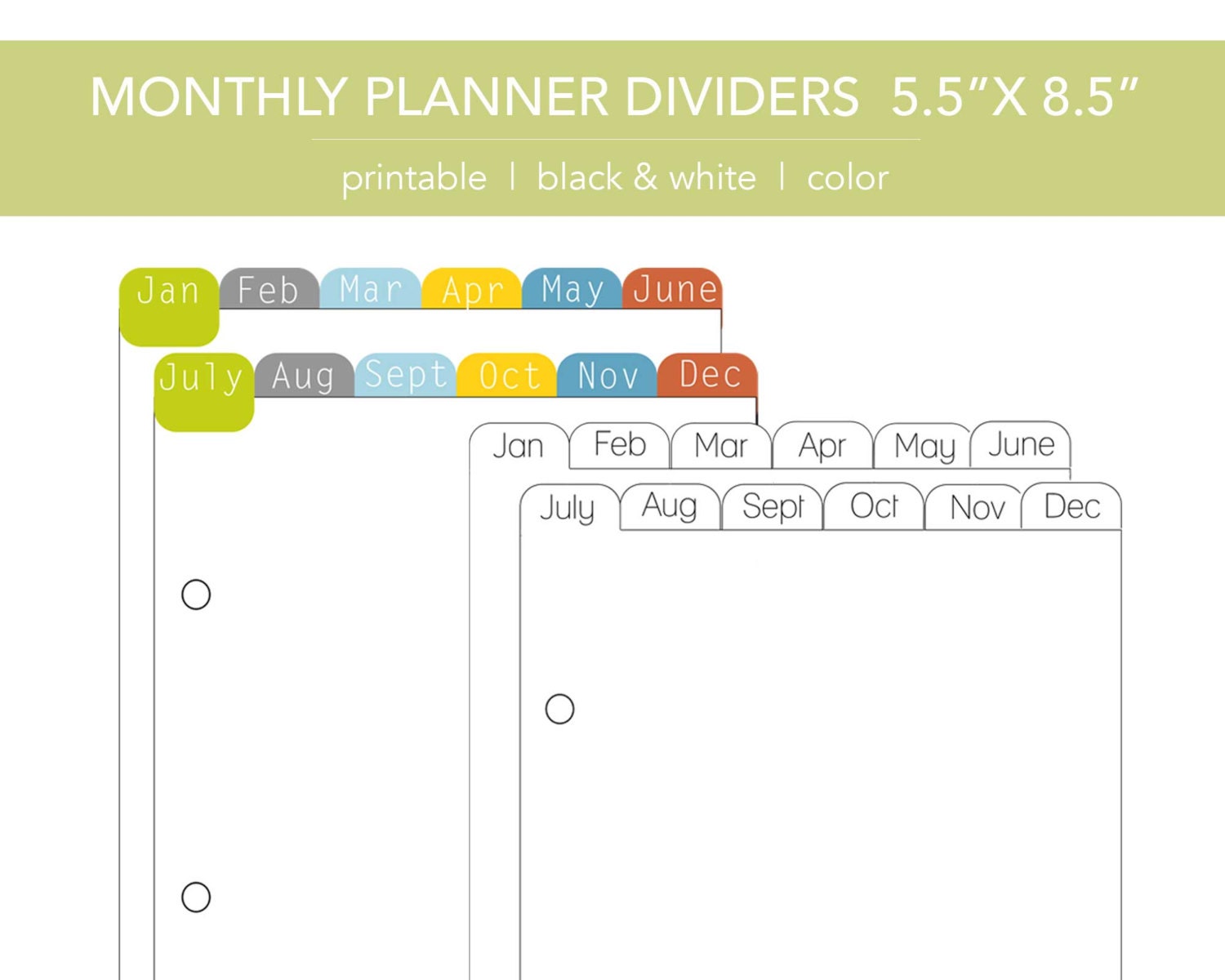 Printable mini monthly dividers for planner binders